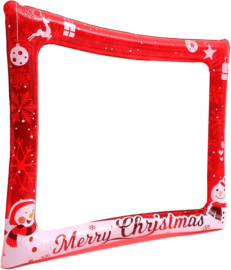 Christmas Inflatable Photo Frame Prop Red For Holiday Selfie Booth Party Decoration - Image 1